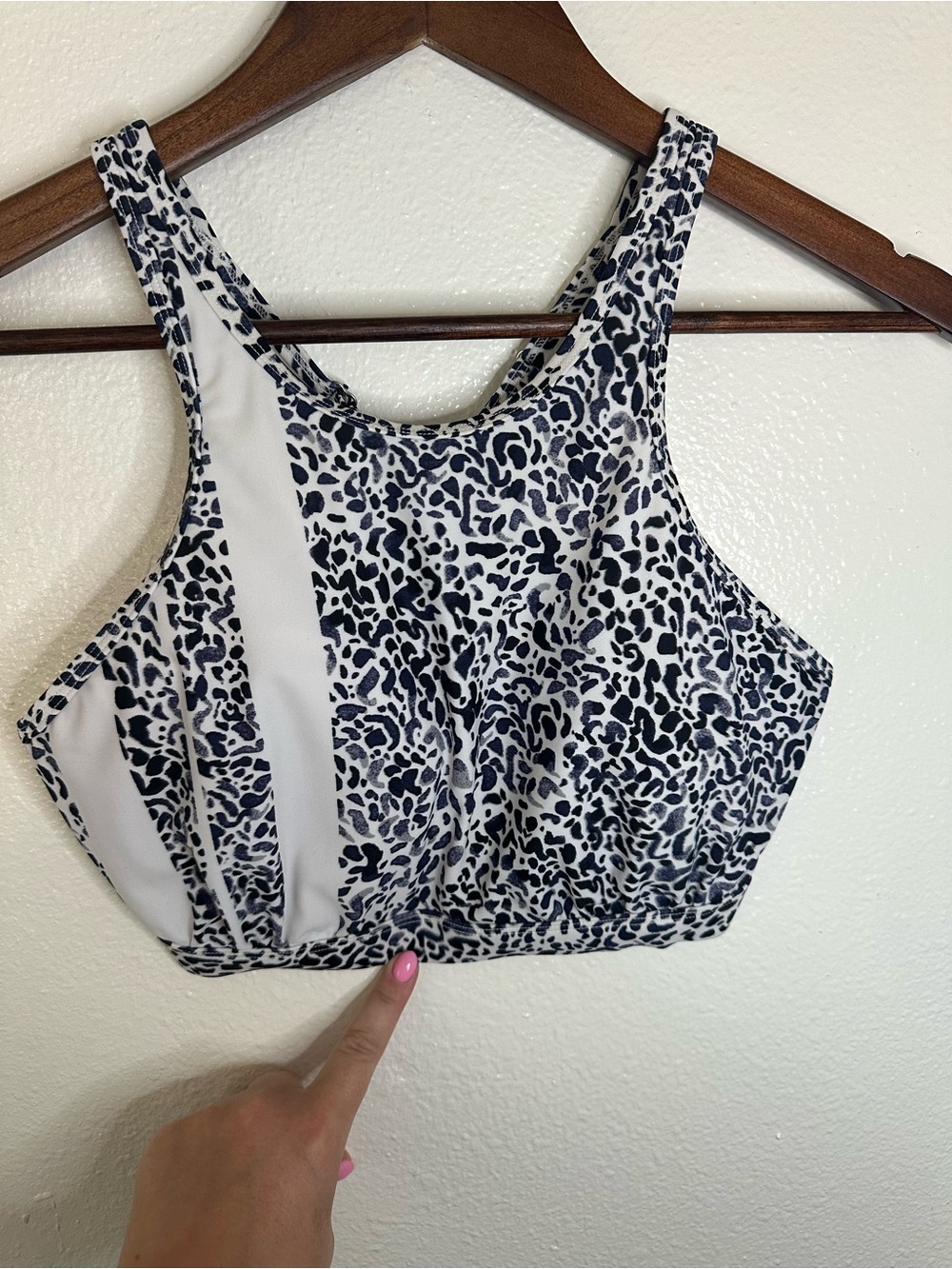 Athleta Black and White Leopard Print High-Neck Bikini Top